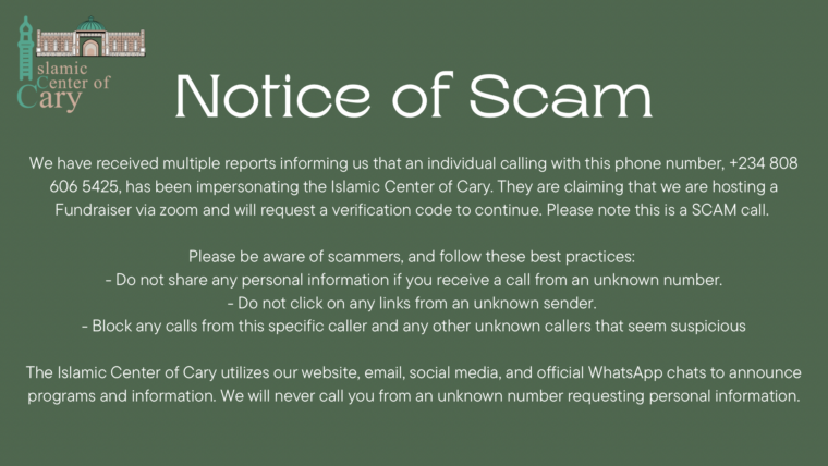 Notice to Beware Scammers